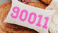 personalized zip code pillow cover 12 by 20, high school graduation gifts for girls, faux sparkle hot pink lumbar pillow for bed, moving
