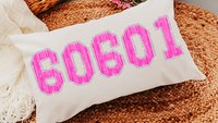 personalized zip code lumbar pillow for bed, college dorm decor for girls, moving away gift for kids, cute throw pillow covers 12 x 20, pre