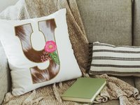 initial cowhide throw pillows for couch, country wedding gift for couple, new home gift set, personalized floral cowhide kitchen towels set