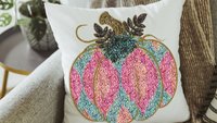 colorful pumpkin throw pillow covers 18x18, faux sequin turquoise pumpkin accent pillows for couch, cute pumpkin gifts, bright fall decor