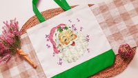 pink Santa tote bag for women, stocking stuffers for coworkers, cute Christmas gifts for preschool teachers, reusable shopping bag, pastel