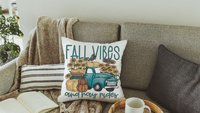 fall vibes and hayrides fall throw pillow covers 18 x 18, blue truck and pumpkin pillows for couch, sunflower gifts for women, autumn decor