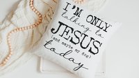 I'm only talking to Jesus today Christian throw pillow for chair, cute dog lover gifts for women, funny dog decor for home, dog mom gifts