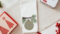 personalized initial hand towel for bathroom, custom farmhouse Christmas kitchen towels for couple, sage green Christmas kitchen decor, best