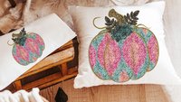 colorful pumpkin throw pillow covers 18x18, faux sequin turquoise pumpkin accent pillows for couch, cute pumpkin gifts, bright fall decor