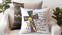 amazing grace floral decorative pillows for bed, Christian gifts for women sisters in Christ, stained glass cross throw pillows for couch