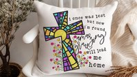amazing grace floral decorative pillows for bed, Christian gifts for women sisters in Christ, stained glass cross throw pillows for couch
