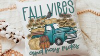 fall vibes and hayrides fall throw pillow covers 18 x 18, blue truck and pumpkin pillows for couch, sunflower gifts for women, autumn decor