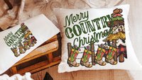 merry country Christmas throw pillows for sofa, cowboy Christmas tree Christmas kitchen towels, western Christmas decor for home, hostess