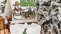wild west cowboy snowman cute Christmas throw pillows for sofa, country western Christmas decor, cactus Christmas kitchen towel, funny