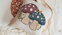 teal mushroom throw pillows for couch, dusty mauve toadstool decor, mushroom gifts for women, cottagecore decor, accent pillows for bedroom