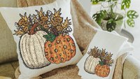 faux sequin sunflower throw pillow for sofa, fall decor for home, white pumpkin kitchen towel, Thanksgiving hostess gifts for women, orange