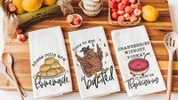 time to get basted funny Thanksgiving kitchen towels, these rolls are homemade cute kitchen hand towels, Thanksgiving hostess gift for women