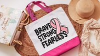 breast cancer awareness tote bag for women, brave strong fearless merch, breast cancer survivor gift, ring the bell end of chemo gift, save