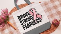 breast cancer awareness tote bag for women, brave strong fearless merch, breast cancer survivor gift, ring the bell end of chemo gift, save