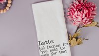 latte coffee kitchen towel funny kitchen hand towels, coffee lover gift for her, coffee bar decor, sarcastic gifts for coworkers, best gifts