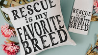 rescue is my favorite breed dog mom gift set for women, rescue dog decor for home, cute dog throw pillow for sofa, dog lover gift for her