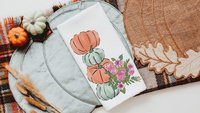 sage green pumpkin kitchen towels for friends, autumn kitchen decor for fall floral hand towels for bathroom, Thanksgiving hostess gifts for