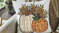 faux sequin sunflower throw pillow for sofa, fall decor for home, white pumpkin kitchen towel, Thanksgiving hostess gifts for women, orange