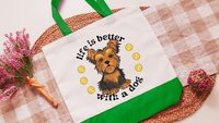 life is better with dogs Yorkshire terrier tote bag for women, cute Mothers day gifts from dog lover tote bag for books, Yorkie gifts, best
