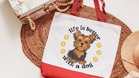 life is better with dogs Yorkshire terrier tote bag for women, cute Mothers day gifts from dog lover tote bag for books, Yorkie gifts, best