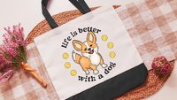 life is better with a dog corgi tote bag for women, cute corgi gifts for corgi lovers, Mothers day gifts for dog mom, corgi mom gifts, eco