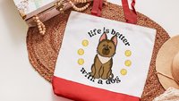 life is better with a dog German Shepherd tote bag for dog lovers, German Shepherd gifts for her, cute tote bag for women, GSD mama dog mom