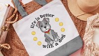 life is better with dogs miniature schnauzer tote bag for women, cute Mothers day gifts from dog, reusable shopping bag, schnauzer gifts