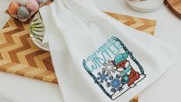 winter woodland hand towels blue Christmas kitchen towels for mom, stocking stuffers for adults, cute Christmas gifts for sister, winter fox