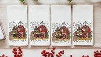 deck the halls farm Christmas kitchen towels for winter, cute Christmas hostess gifts for women, funny stocking stuffers for adult, red barn