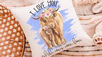i love you till the cows come home highland cow throw pillow for nursery, cow nursery decor, shaggy cow gifts for cow lovers, rocking chair