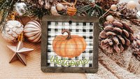 farmhouse pumpkin ornament welcome wreath attachments for fall style gift, Thanksgiving ornaments for tree, fall host gift, black and white