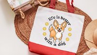 life is better with a dog corgi tote bag for women, Pembroke Welsh corgi gifts for corgi lovers, cute corgi mom tote bag for books, cardigan