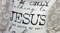 I'm only talking to Jesus today Christian throw pillow for chair, cute Christmas gifts for cat lovers, funny cat throw pillow covers 18x18
