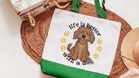 life is better with dogs labradoodle tote bag for women, cute Mothers day gifts from dog, reusable shopping bag, labradoodle gifts