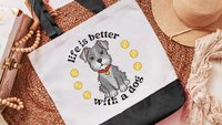 life is better with dogs miniature schnauzer tote bag for women, cute Mothers day gifts from dog, reusable shopping bag, schnauzer gifts