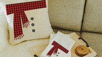 buffalo plaid snowman throw pillow for sofa, snowman Christmas housewarming gift set for couple, farmhouse Christmas kitchen towels, cute