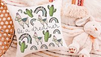 inspirational llama throw pillow for bed, cactus decor southwest nursery decor, pre teenage girl gifts, gender neutral baby gift, tween girl