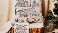 personalized Merry Christmas kitchen towels, custom small town Christmas kitchen hand towels, unique Christmas wedding gift for couple, best