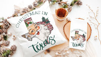 Santa throw pillows for couch, Texas kitchen towels for winter, holiday hosting decor home decor gift, Texas Christmas gifts for neighbors