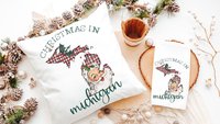 custom state Christmas throw pillows for sofa, Santa Claus Christmas kitchen towels, Wichita Kansas home decor Christmas gifts for neighbors