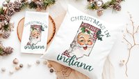 custom state Christmas kitchen towels for friends, Santa Claus Christmas throw pillows for sofa, Michigan Christmas gifts for neighbors