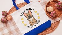 life is better with a dog French bulldog tote bag for books, Frenchie mom French bulldog gift for women, reusable grocery bag cute dog gifts