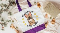 life is better with a dog French bulldog tote bag for books, Frenchie mom French bulldog gift for women, reusable grocery bag cute dog gifts