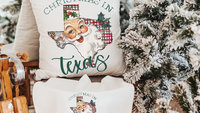 Santa throw pillows for couch, Texas kitchen towels for winter, holiday hosting decor home decor gift, Texas Christmas gifts for neighbors