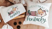 Christmas in Kentucky Christmas throw pillows for sofa, Santa Claus kitchen towels for neighbors, cute Christmas housewarming gifts for