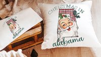 custom state Christmas throw pillows for sofa, Alabama Christmas decor for living room, cute Christmas gifts for neighbors, Santa Claus
