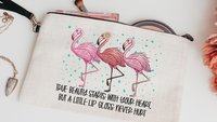 cute flamingo makeup bag for teens, funny flamingo gifts for women, best gifts for daughter, cosmetic bag for purse, pre teenage girl gifts