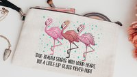 cute flamingo makeup bag for teens, funny flamingo gifts for women, best gifts for daughter, cosmetic bag for purse, pre teenage girl gifts