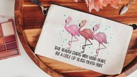 cute flamingo makeup bag for teens, funny flamingo gifts for women, best gifts for daughter, cosmetic bag for purse, pre teenage girl gifts